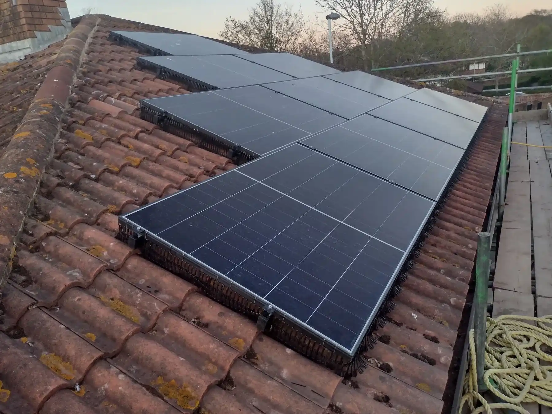 Ten solar panels installed on a roof