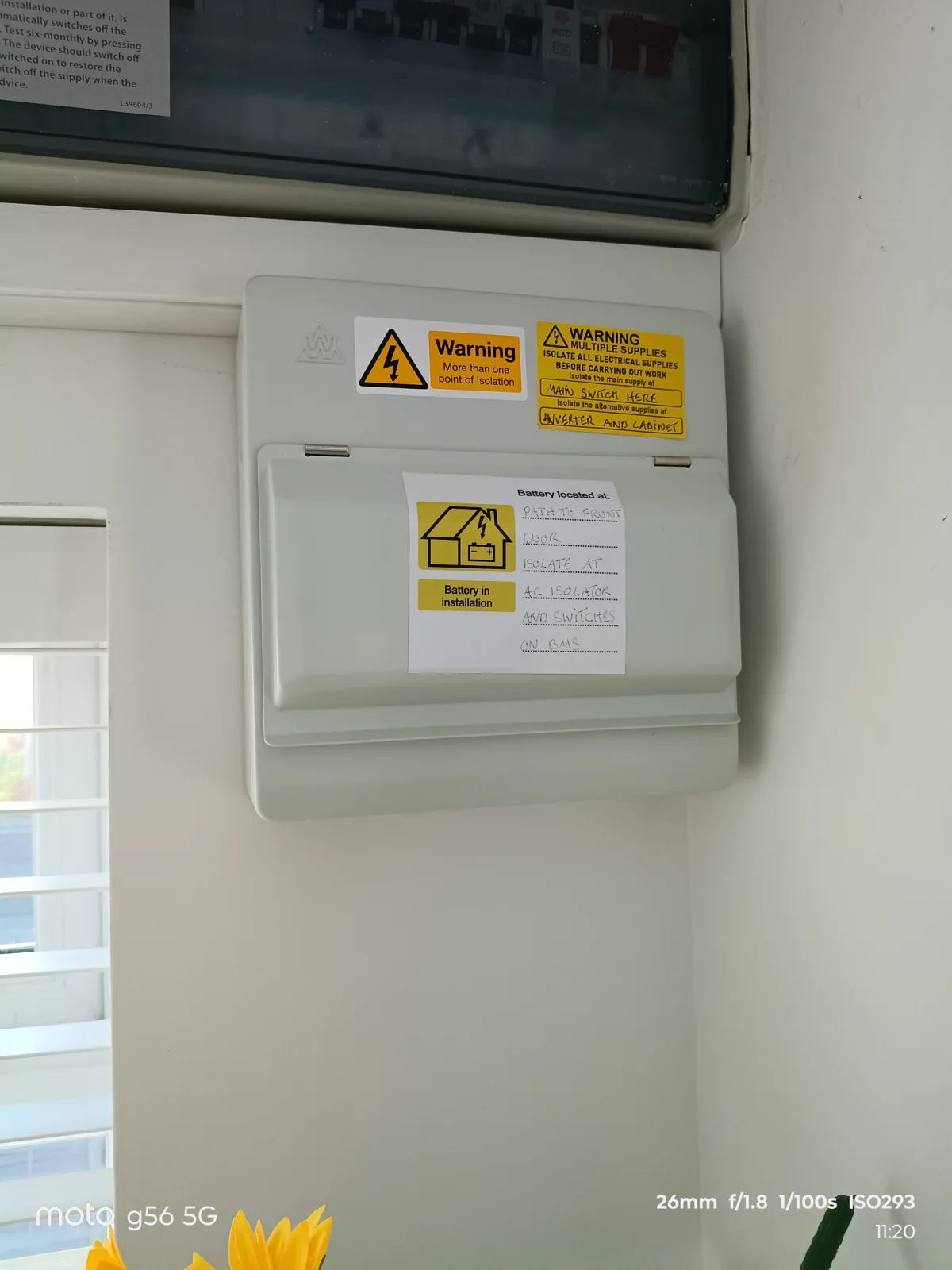 Dedicated essential-load consumer unit with safety labelling