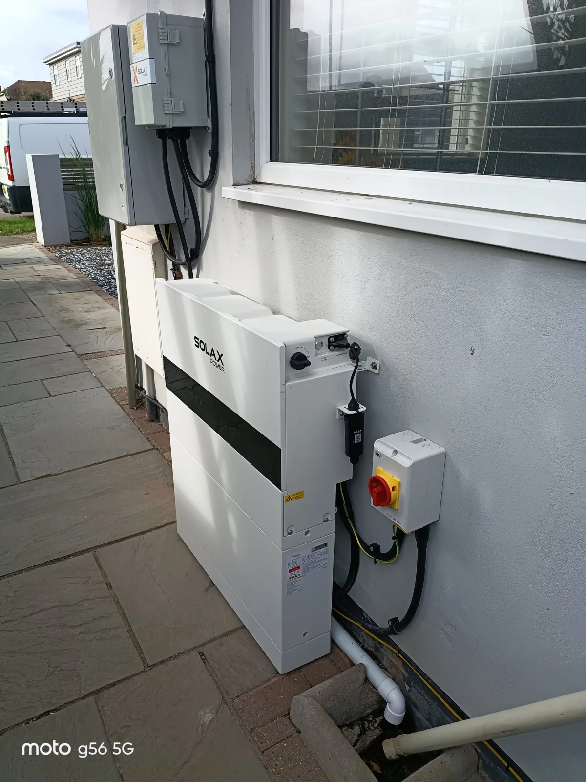 Side view of the SolaX battery installation and electrical isolation