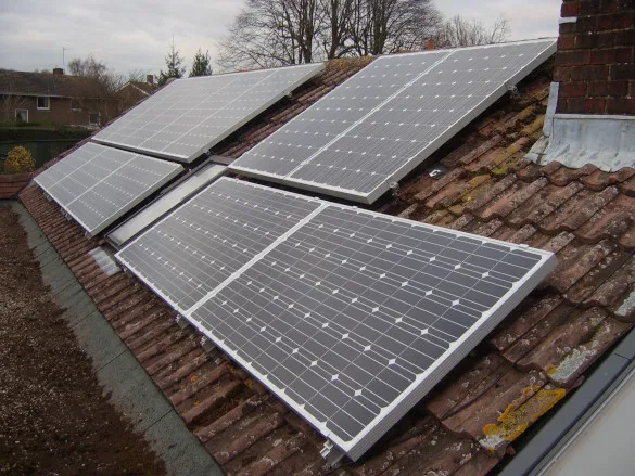 Solar PV panels installed on a pitched roof in Sussex
