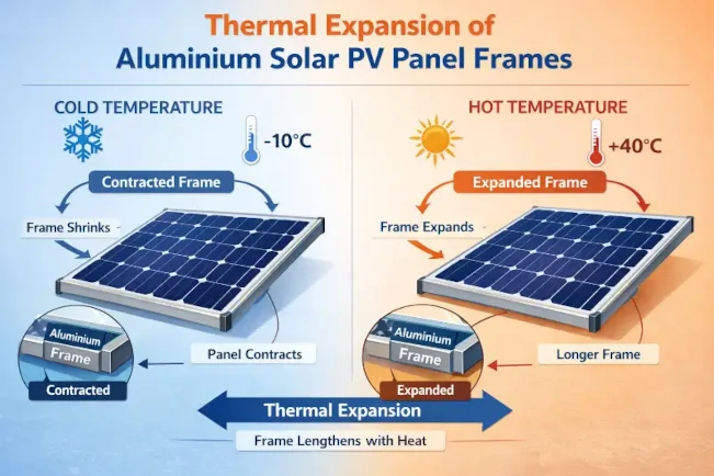 Diagram showing thermal expansion of aluminium solar panel frames